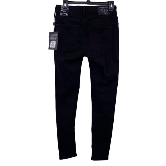 True Religion Jennie Curvy Mid Rise Skinny Distressed Black Jeans Women's Sz 28 - Picture 1 of 15